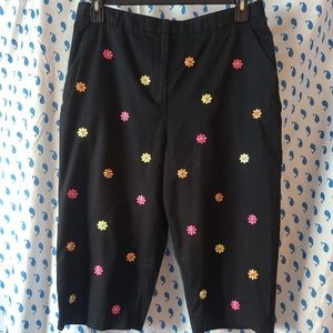 Talbots black capris with embroidered flowers